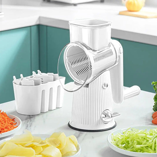 5 in 1 Rotary Cheese Grater with Handle Manual Vegetable Graters Shredder Slicer Nuts Grinder with Strong Suction Base