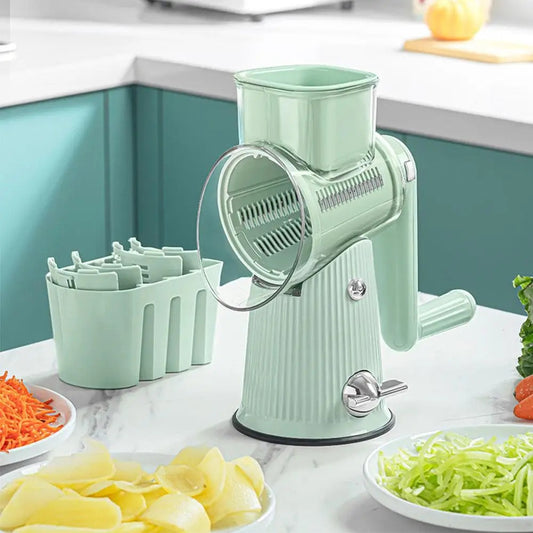 5 in 1 Rotary Cheese Grater with Handle Manual Vegetable Graters Shredder Slicer Nuts Grinder with Strong Suction Base
